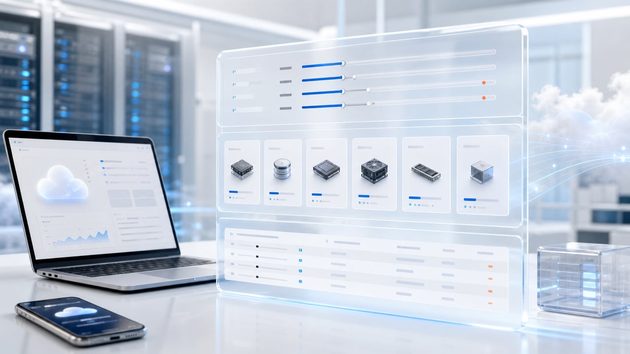 白色桌面、服务器与透明配置面板构成的 WgetCloud 客户端说明场景